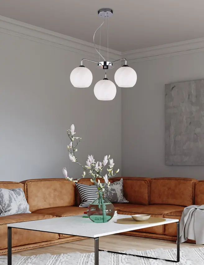 Závěsná lampa Larix chrom 3x40W e27 bílé stínidlo