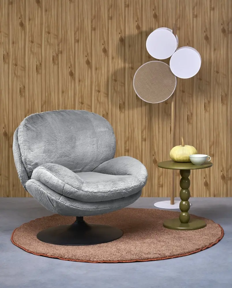 Elegantní SHELL Relaxační Křeslo z Šedé Tkaniny Halmar