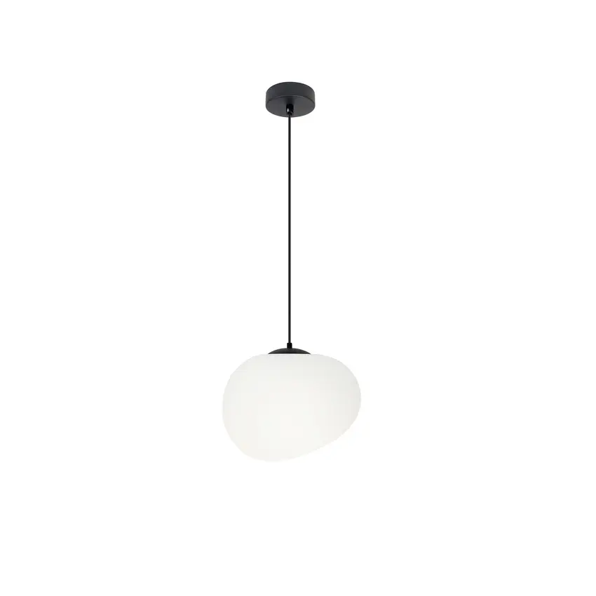 Závěsná lampa STONES 20 cm v japonském stylu - s bílým stínidlem inspirovaným kamenem - minimalistické stropní osvětlení do obývacího pokoje E27