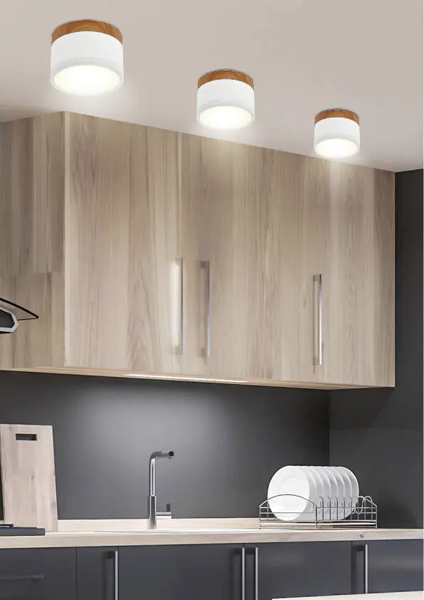 Stropní svítidlo bílé/dřevěné LED 9W trubice