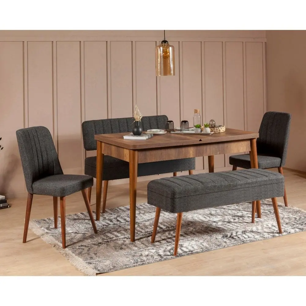Jídelní set s rozkládacím stolem a židlemi (5 kusů) Vina 1053 - 4 - Anthracite, Walnut