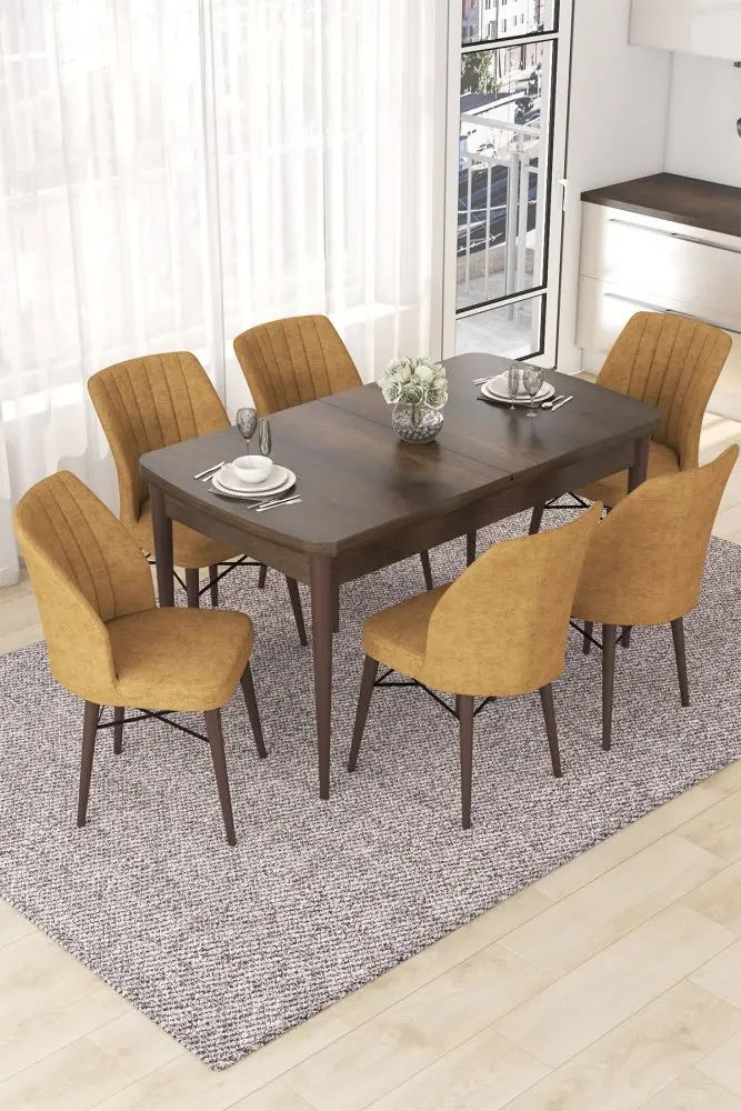 Extendable Dining Table & Chairs Set (7 Pieces) Nef - Baroque, Cappuccino