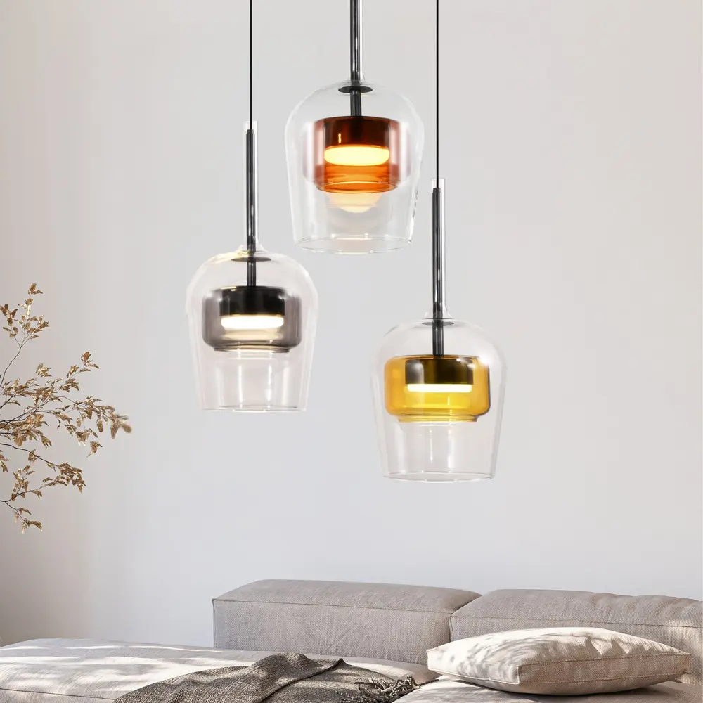 Lampa wisząca Glaxi szklane klosze kolorowe potrójna nad stół 3xGX53