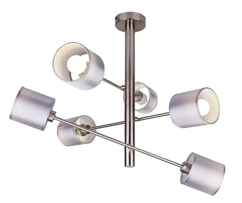 Závěsná stropní lampa v saténově niklové barvě, 6x40W, Sax