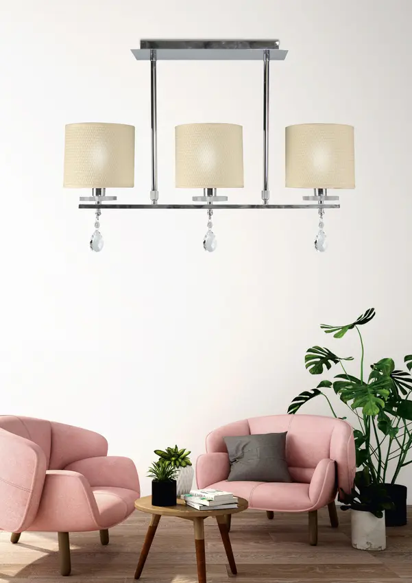 Chromová stropní lampa 3x40W, látkové stínidlo Estera