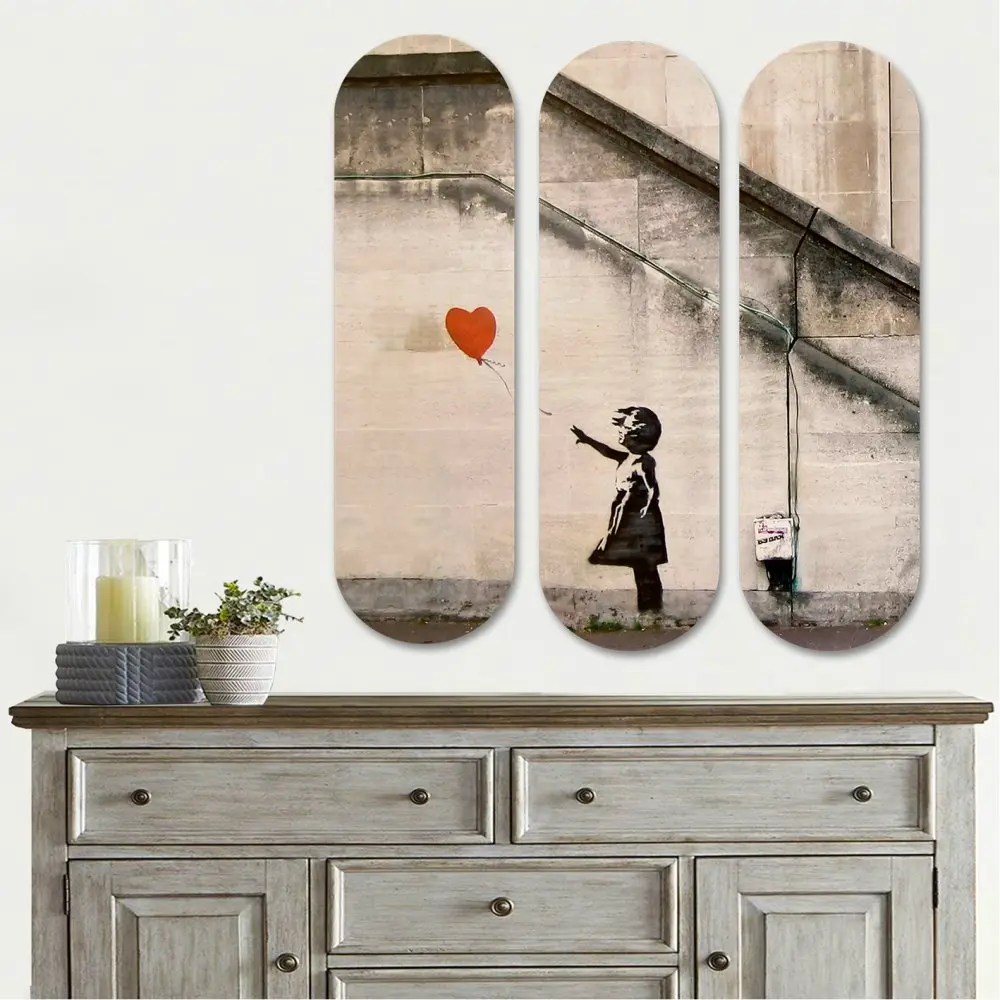 Wallity Obraz MDF Banksy – dívka s balónkem 3 ks