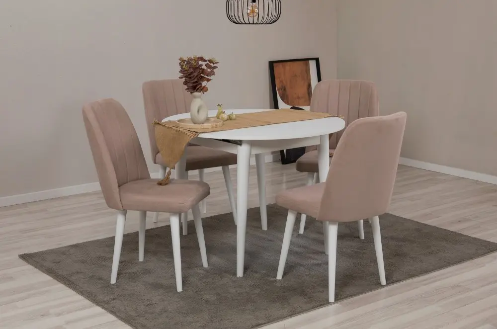 Jídelní set s rozkládacím stolem a židlemi (5 kusů) Vina 0900 - White, Stone