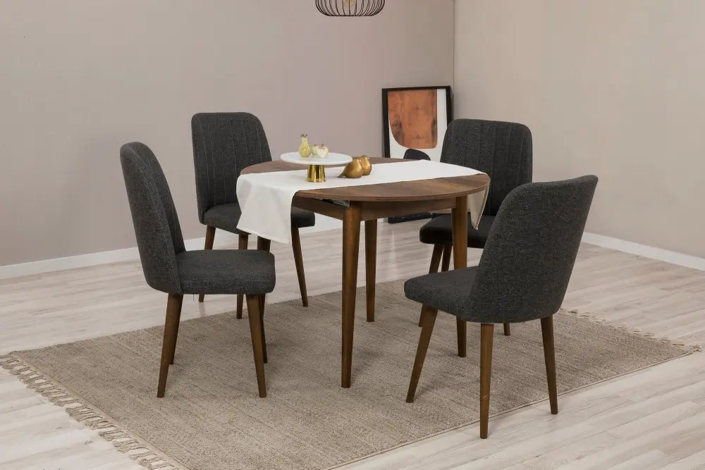 Jídelní set s rozkládacím stolem a židlemi (5 kusů) Vina 1053 - Anthracite, Walnut