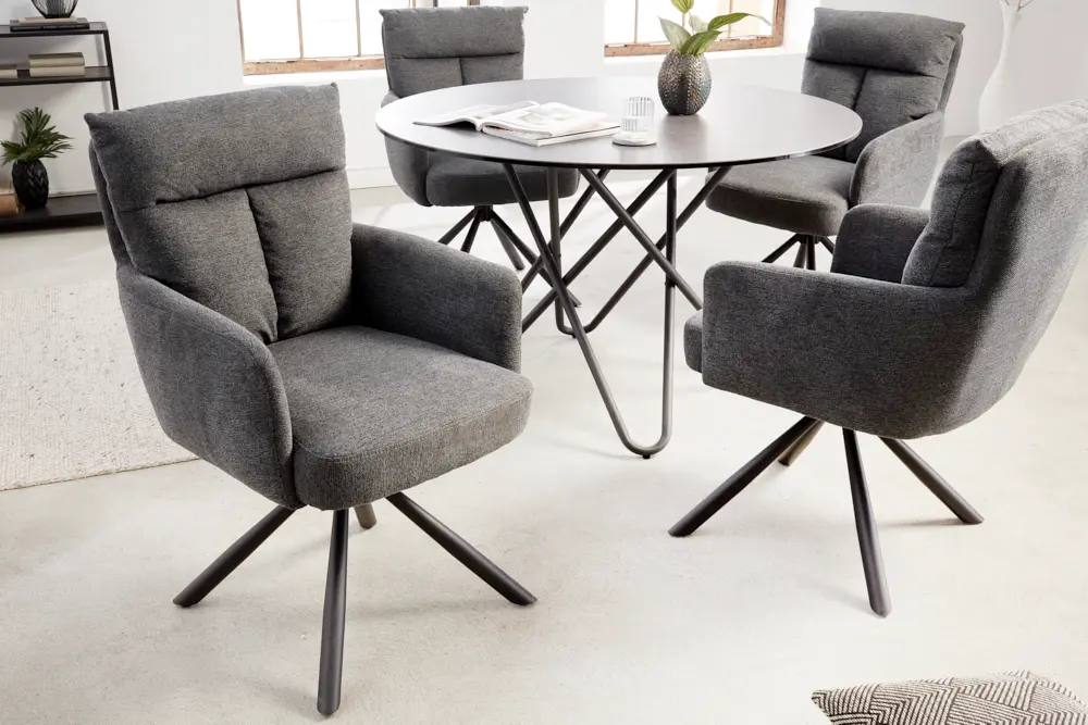 Estila Retro designová otočná židle Dover s tmavě šedým čalouněním a černým kovovým nohama 92cm