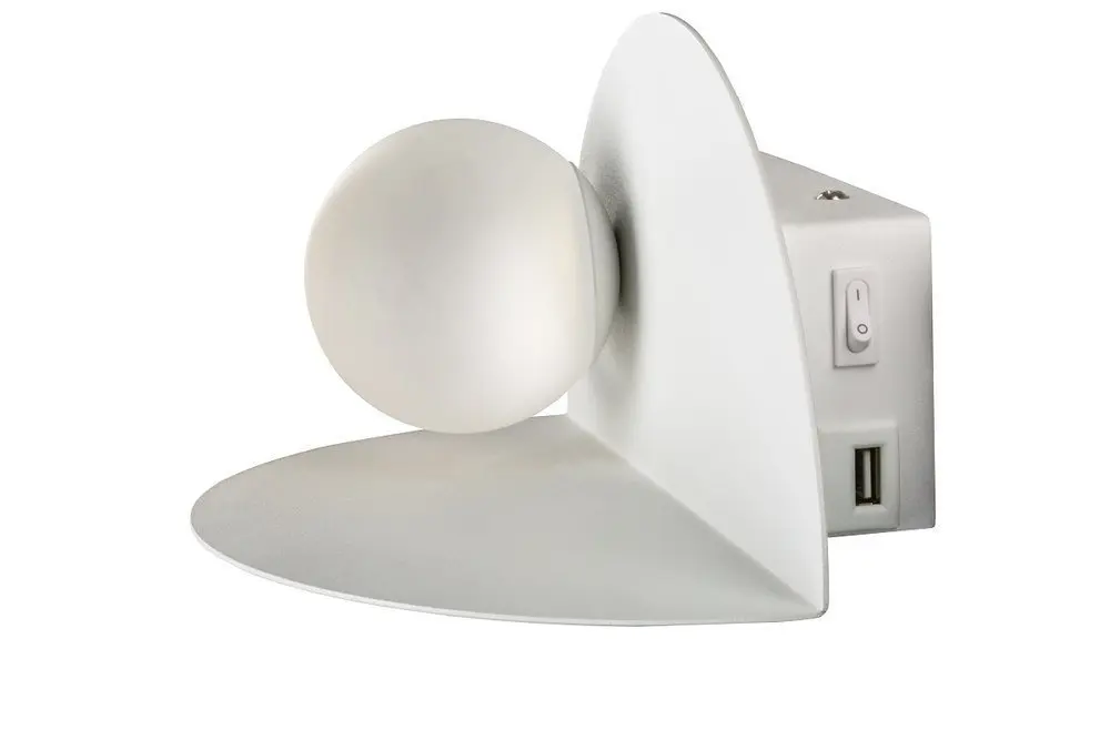 Nástěnná lampa bílá LED 4W 4000K USB nabíječka s poličkou Zenit