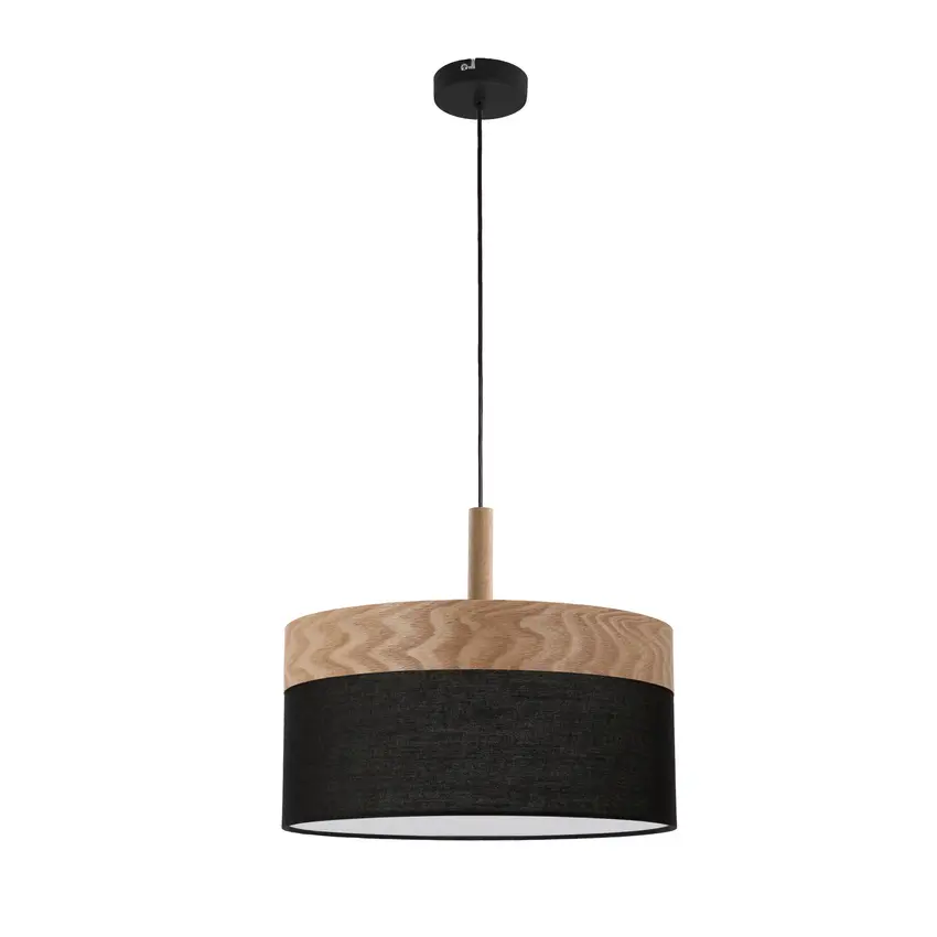 Závěsná lampa Orto černá+dřevěná 1x60W E27 stínidlo hnědé+černé