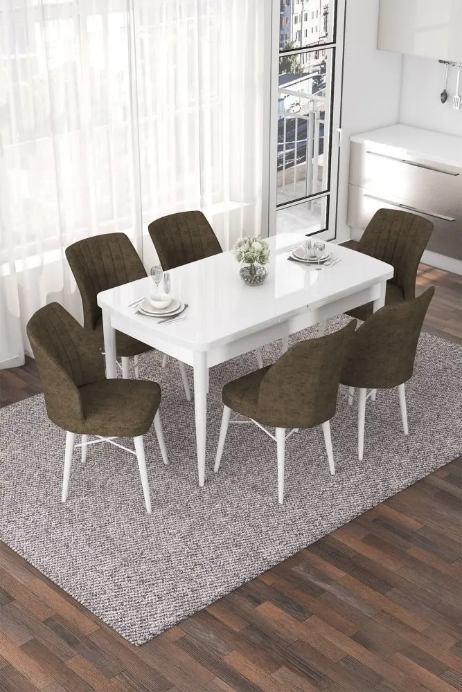 Extendable Dining Table & Chairs Set (7 Pieces) Nef - White, Brown