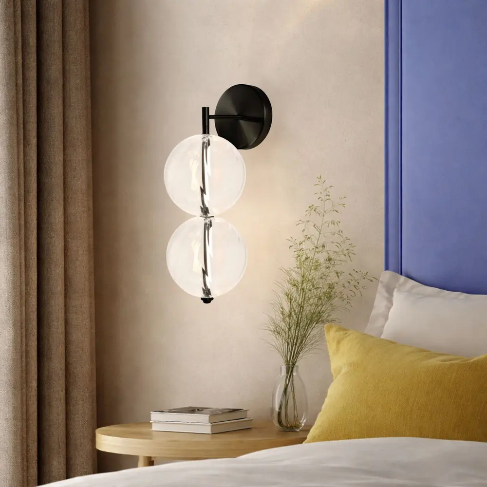 PLAYA lampa kinkiet czarny 10W LED 3000K klosz kula bezbarwny
