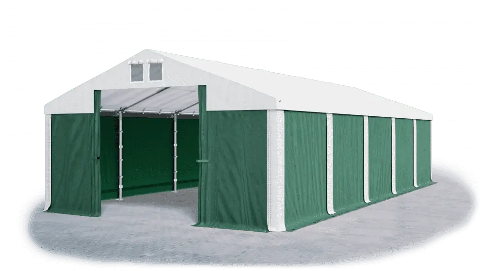 Skladový stan 5x10x2,5m střecha PVC 560g/m2 boky PVC 500g/m2 konstrukce ZIMA PLUS Bílá Zelená Bílá