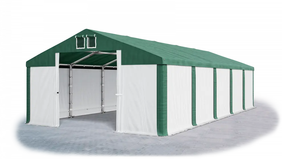 Skladový stan 5x10x2,5m střecha PVC 560g/m2 boky PVC 500g/m2 konstrukce ZIMA PLUS Zelená Zelená Bílá