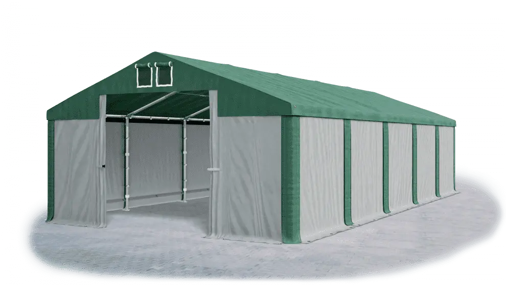 Skladový stan 5x10x2,5m střecha PVC 560g/m2 boky PVC 500g/m2 konstrukce ZIMA PLUS Zelená Šedá Zelená