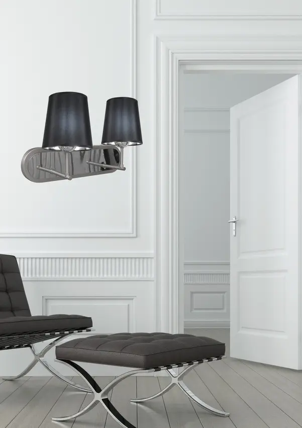 Dvojitá saténová nástěnná lampa + černé stínidlo 2x60W Milonga