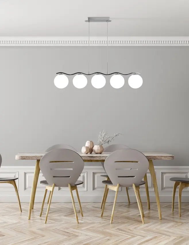 Závěsná lampa chrom/bílá koule 5 Ramon