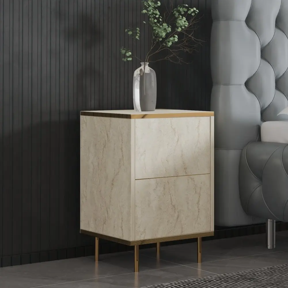 Noční stolek Imaj - Travertine, Gold - POSLEDNÍ 2 KUSY