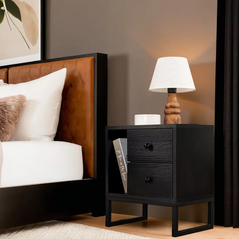 Noční stolek Glimmer - Wood Black, Black