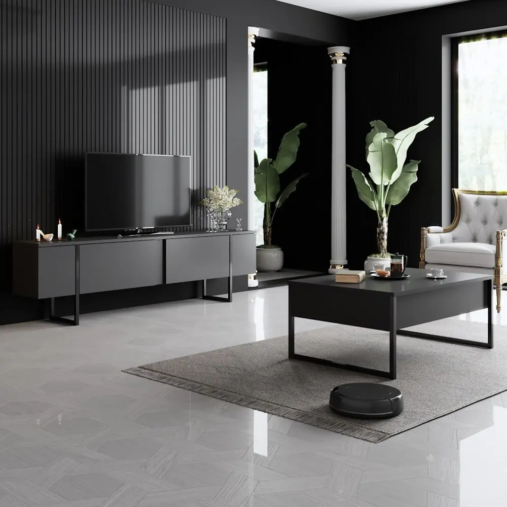 Kalune Design Sada nábytku do obývacího pokoje Luxe antracit/černá II