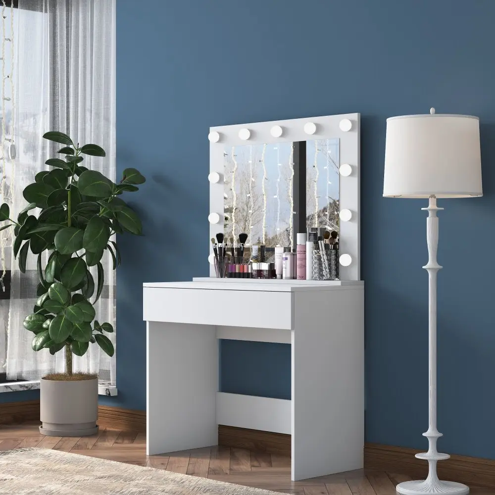 Kalune Design Minimalistický toaletní stolek Alisson II s LED zrcadlem bílý