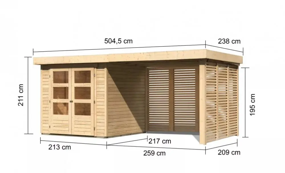 Dřevěný zahradní domek ASKOLA 2 s přístavkem Lanitplast