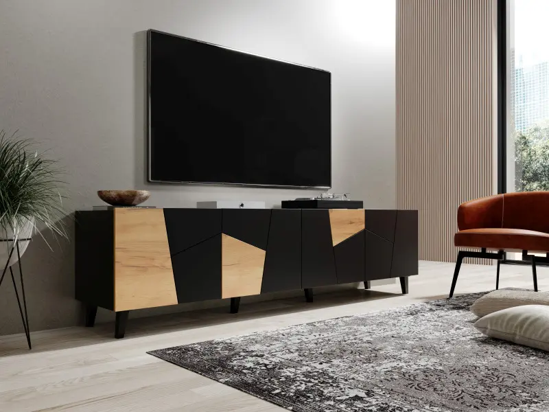 HALMAR TV stolek Etna 200 cm černý/dub craft
