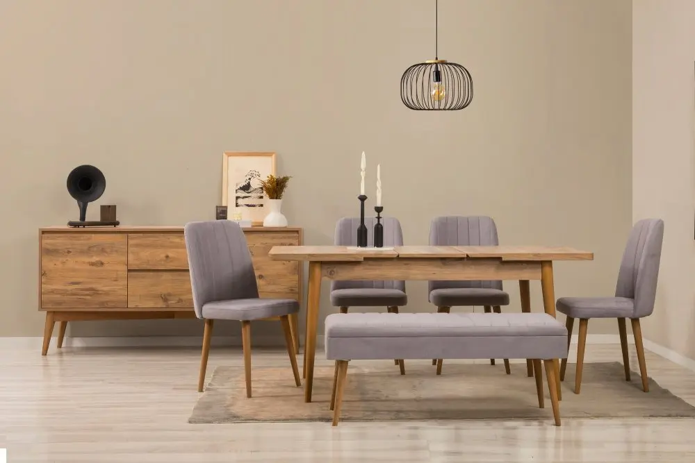 Set s rozkládacím stolem, židlemi a konzolou (7 kusů) Vina 03 0701 - Atlantic Pine, Grey