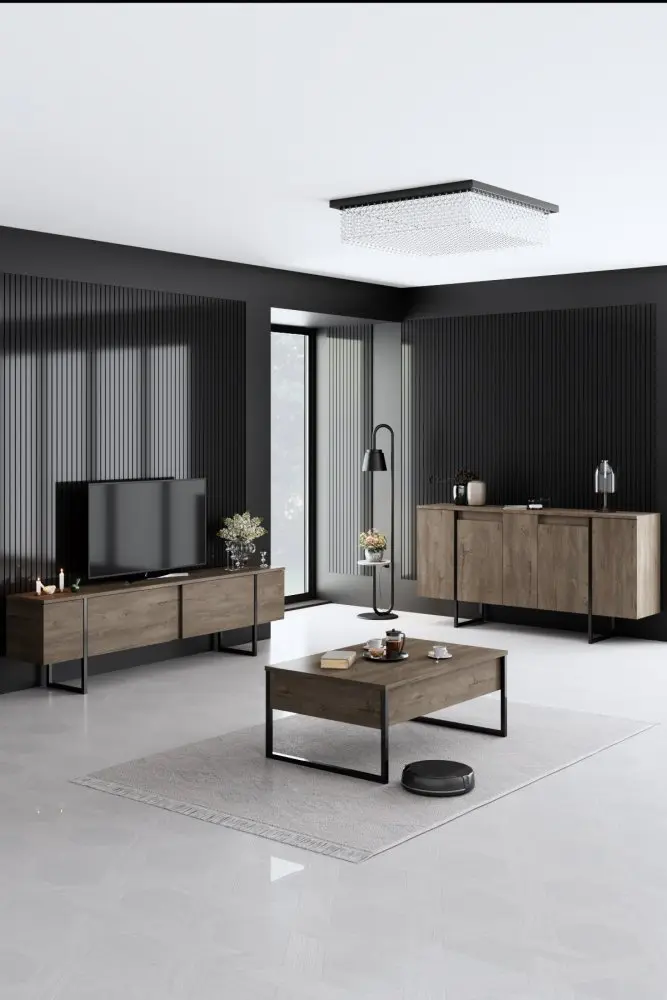 Living Room Furniture Set Luxe - Walnut, Black