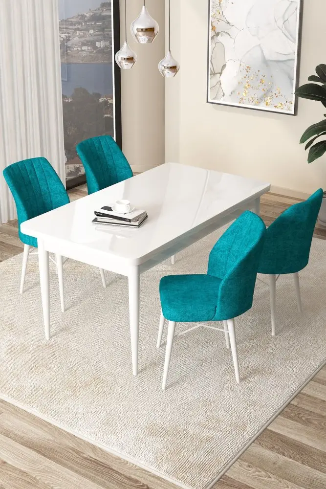 Dining Table & Chairs Set (5 Pieces) Arp - White, Turquoise