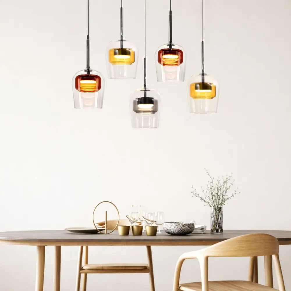 Lampa wisząca Glaxi szklane kolorowe klosze 5xGX53 nad stół do salonu i jadalni