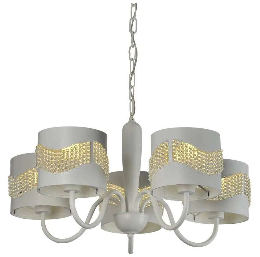 Závěsná lampa bílá s korálkovým lustrem 5xE27 Antonio