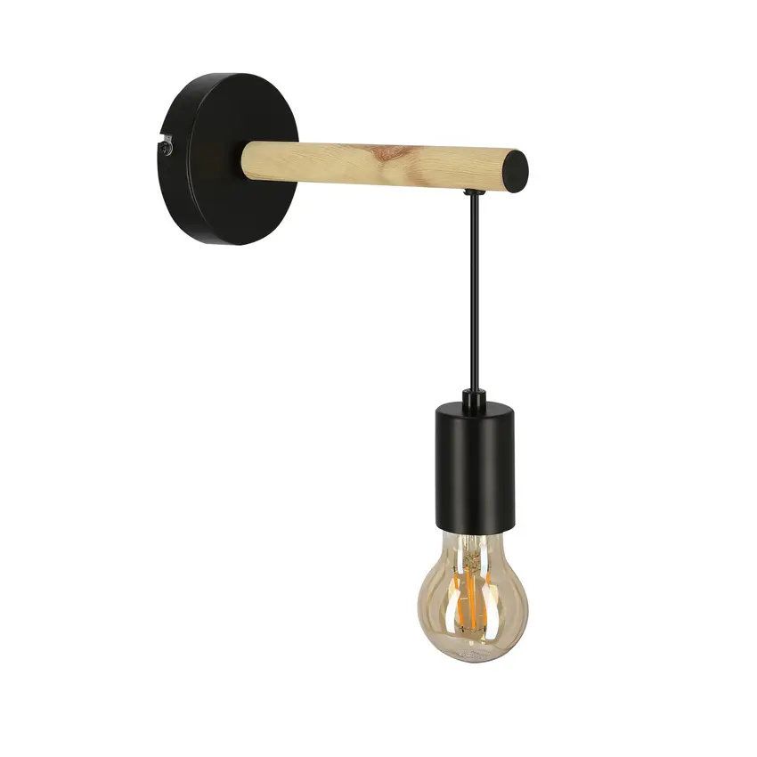 Nástěnná lampa Izzy černá + dřevo
