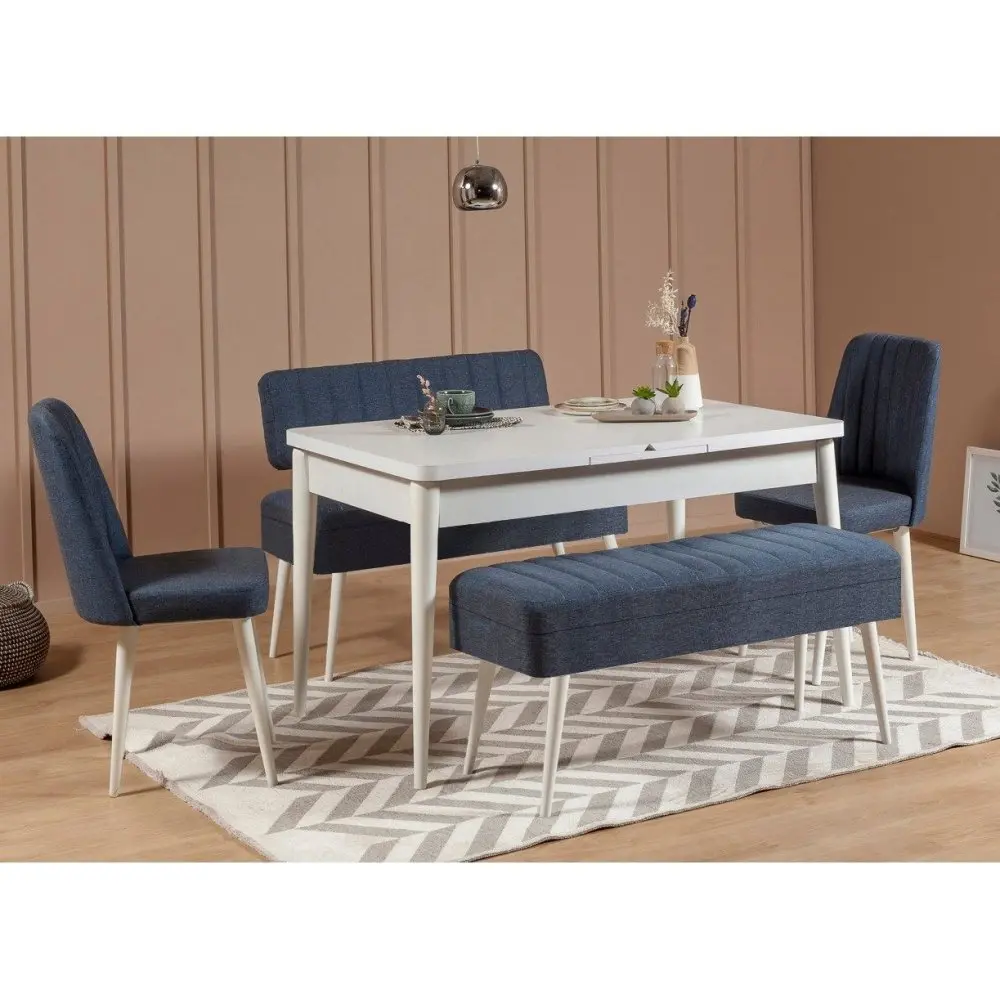 Jídelní set s rozkládacím stolem a židlemi (5 kusů) Vina 1048 - 4 - White, Dark Blue