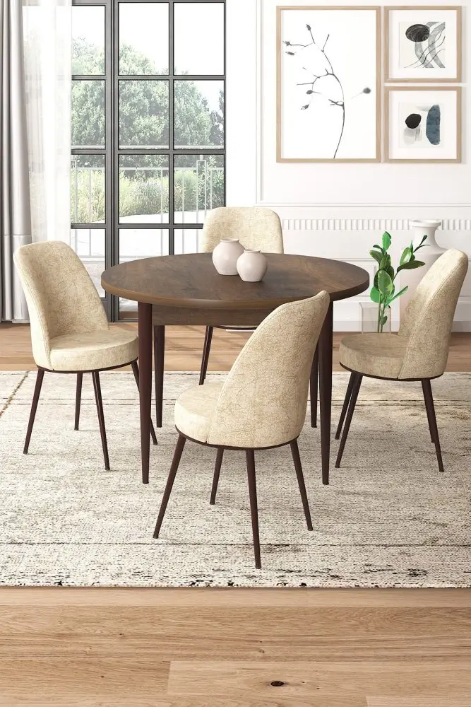 Dining Table & Chairs Set (5 Pieces) Tor - Baroque, Cream