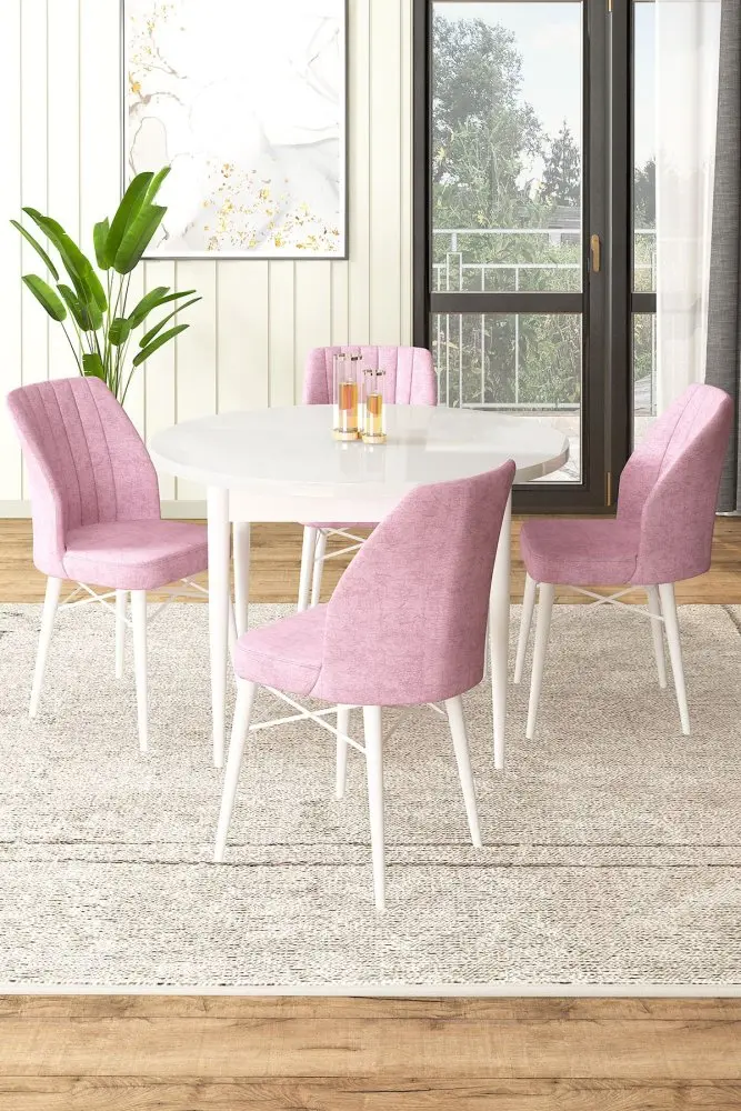 Dining Table & Chairs Set (5 Pieces) Rox - White, Pink
