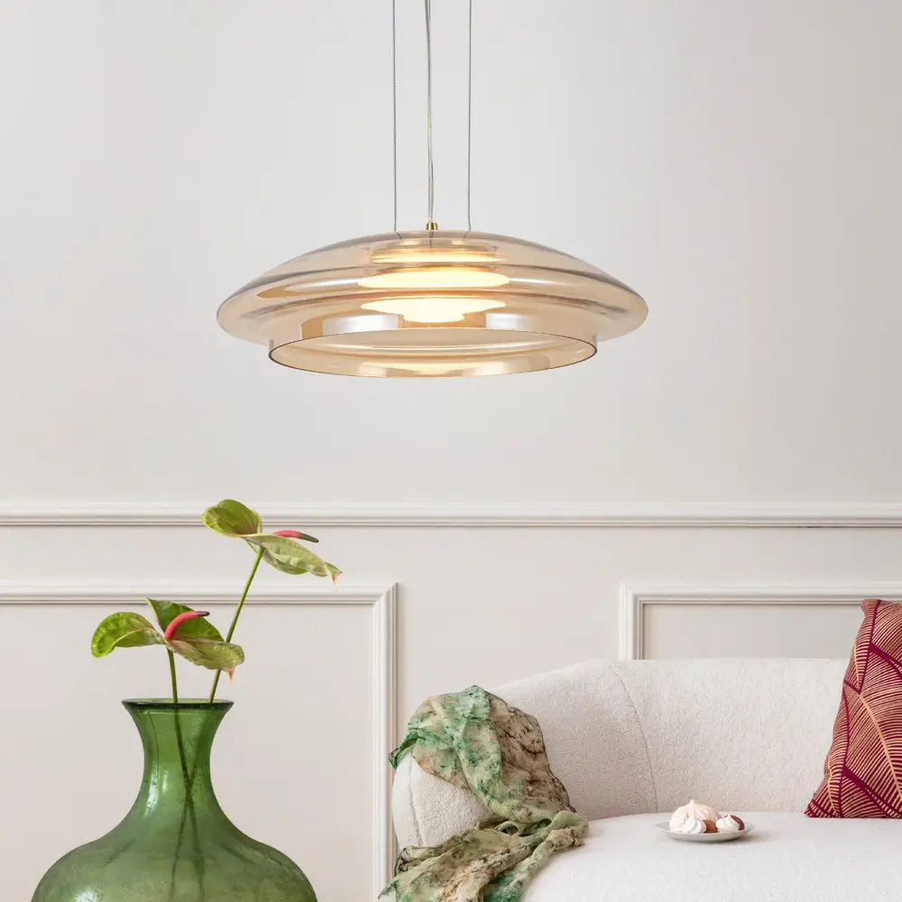 Lampa wisząca Ombre 34 szklana klosz bursztynowy biały pojedyncza GX53