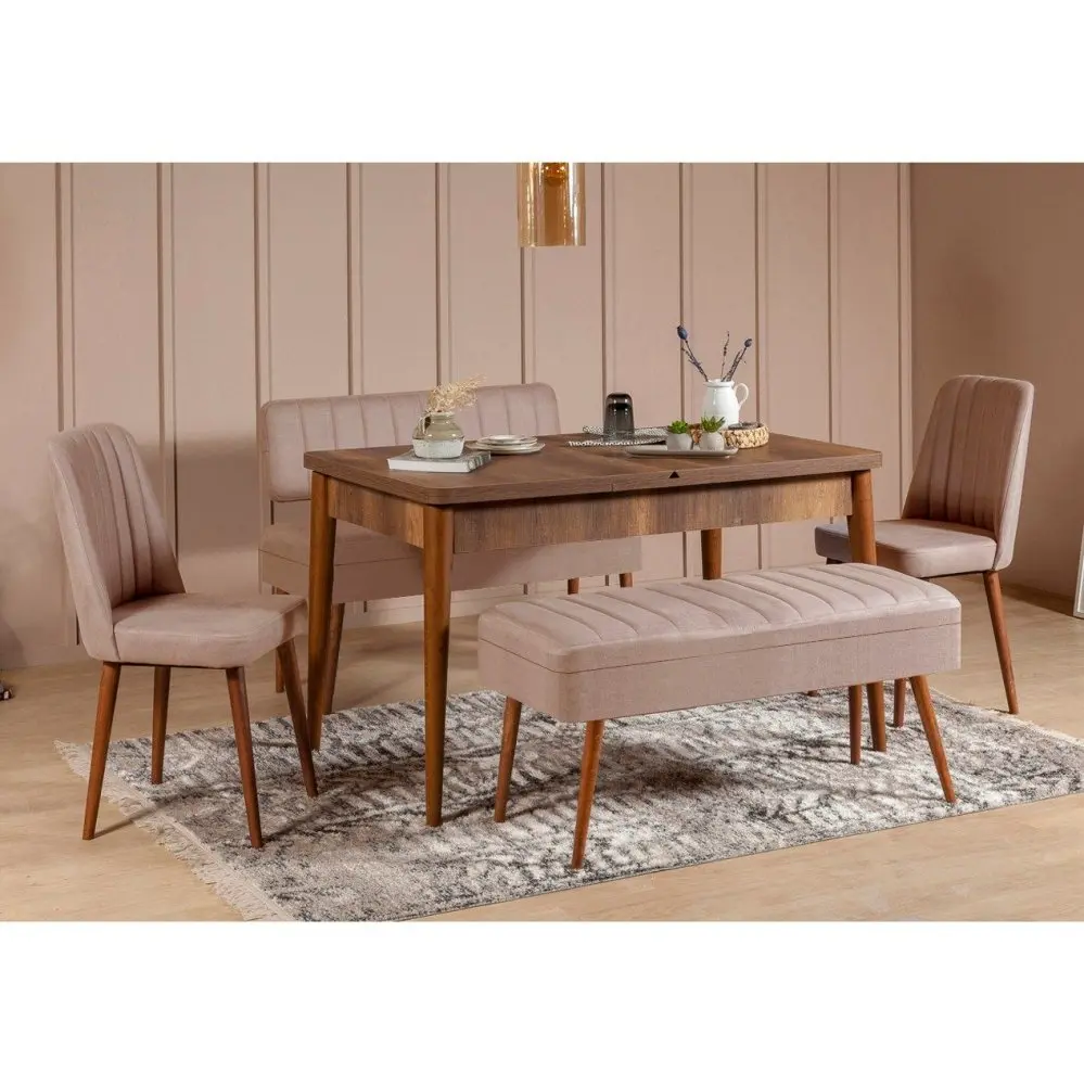 Jídelní set s rozkládacím stolem a židlemi (5 kusů) Vina 0900 - 4 - Walnut, Stone