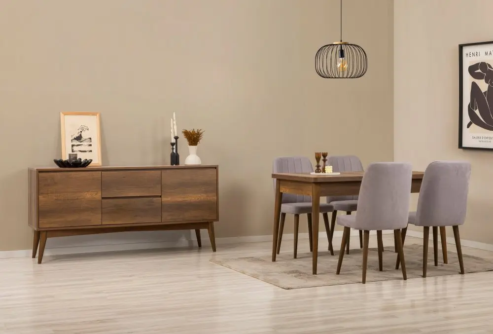 Set s rozkládacím stolem, židlemi a konzolou (6 kusů) Vina 01 0701 - Walnut, Grey