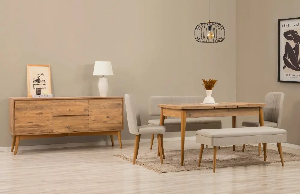 Set s rozkládacím stolem, židlemi a konzolou (6 kusů) Vina Bench 04 1005 - Atlantic Pine, Cream