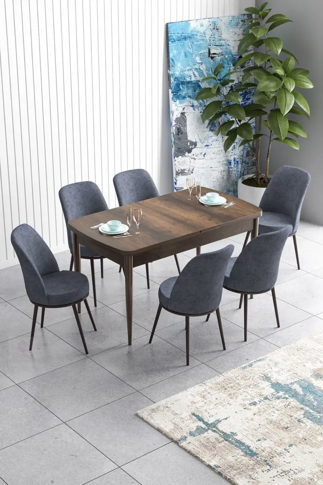 Extendable Dining Table & Chairs Set (7 Pieces) Han - Baroque, Fume