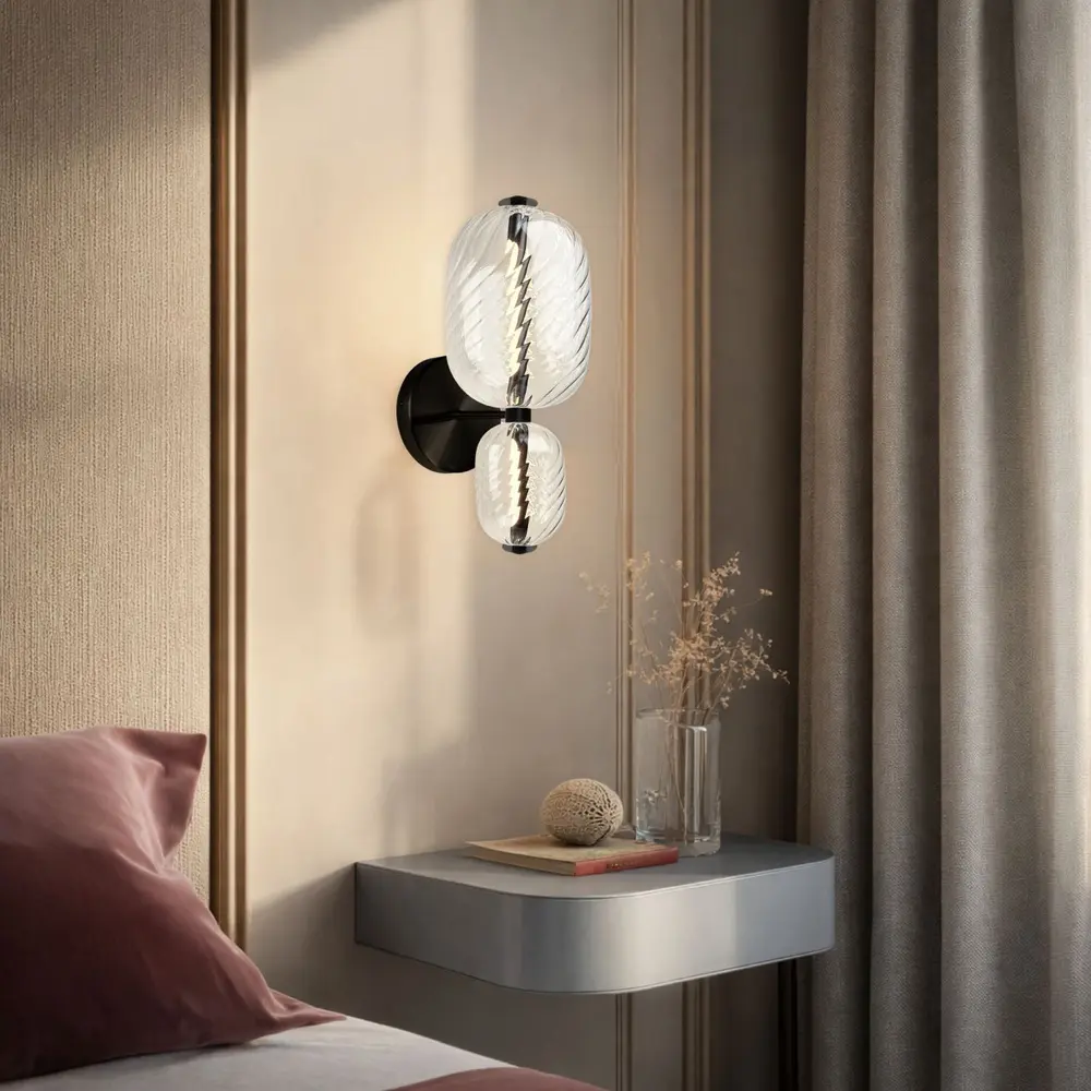 PLAYA lampa kinkiet czarny 10W LED 3000K klosz owalny bezbarwny