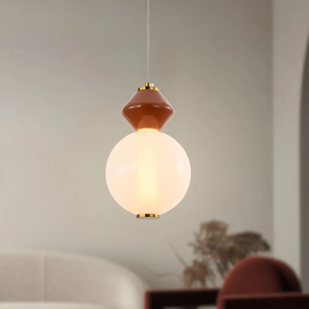 FLORES lampa wisząca mosiężny+brązowy 7W LED 3000K klosz biały