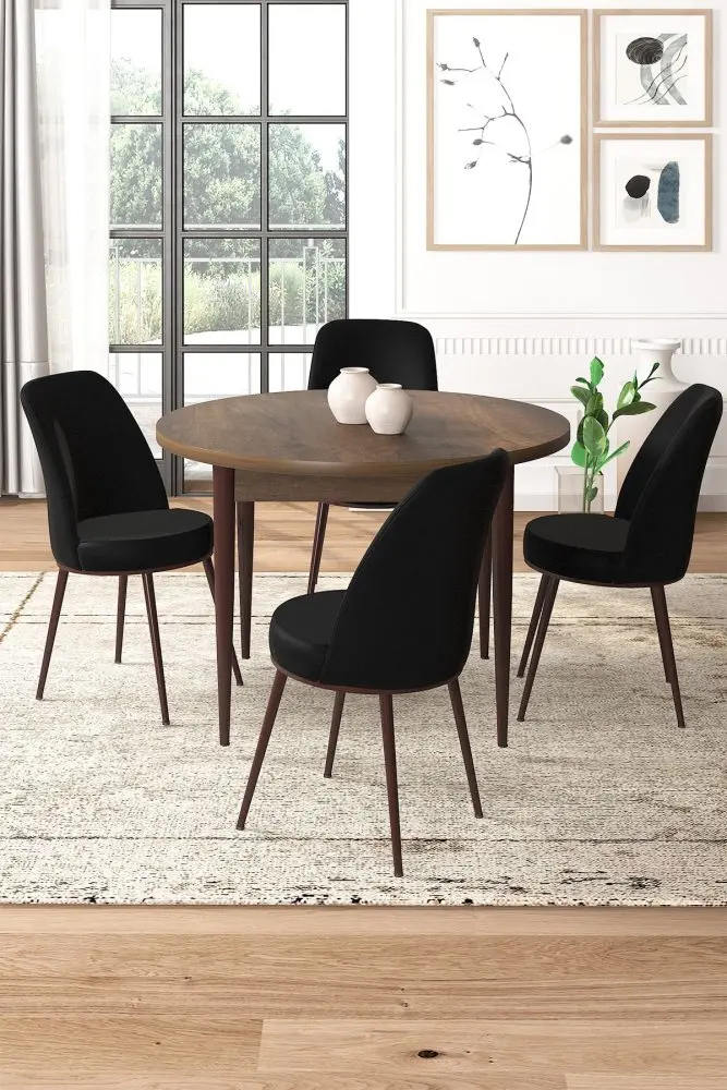 Dining Table & Chairs Set (5 Pieces) Tor - Baroque, Black