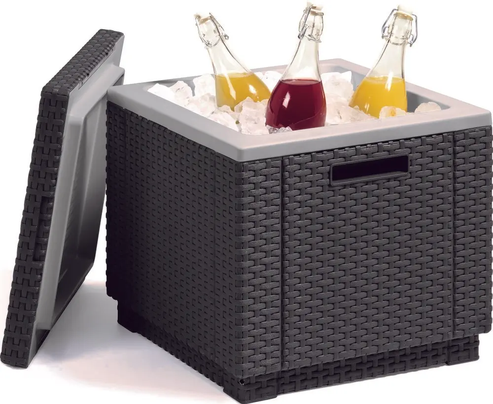 Zahradní chladící box CUBE — umělý ratan, grafit