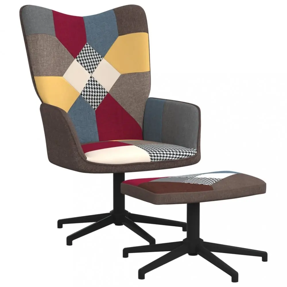 Otočné křeslo s podnožkou patchwork látka / kov Dekorhome