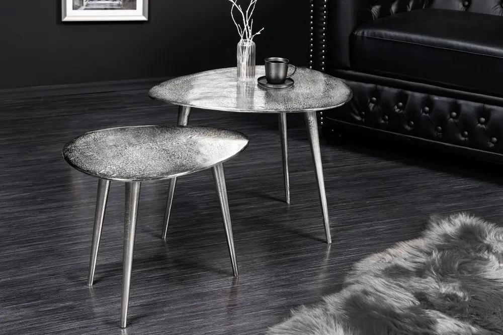 Estila Designový set stříbrných konferenčních stolků Elements 50cm