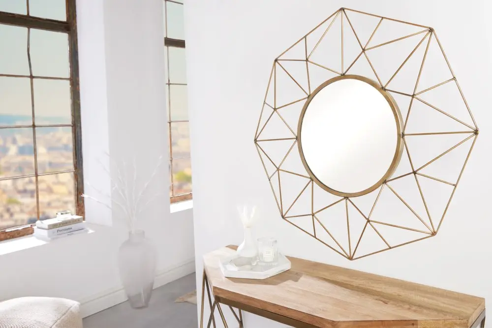 Estila Designové kulaté art deco zrcadlo Xoia s kovovým rámem s diamantovým designem v matné zlaté barvě 80 cm