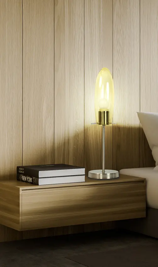 Skleněná stolní lampa, matný nikl, Melot